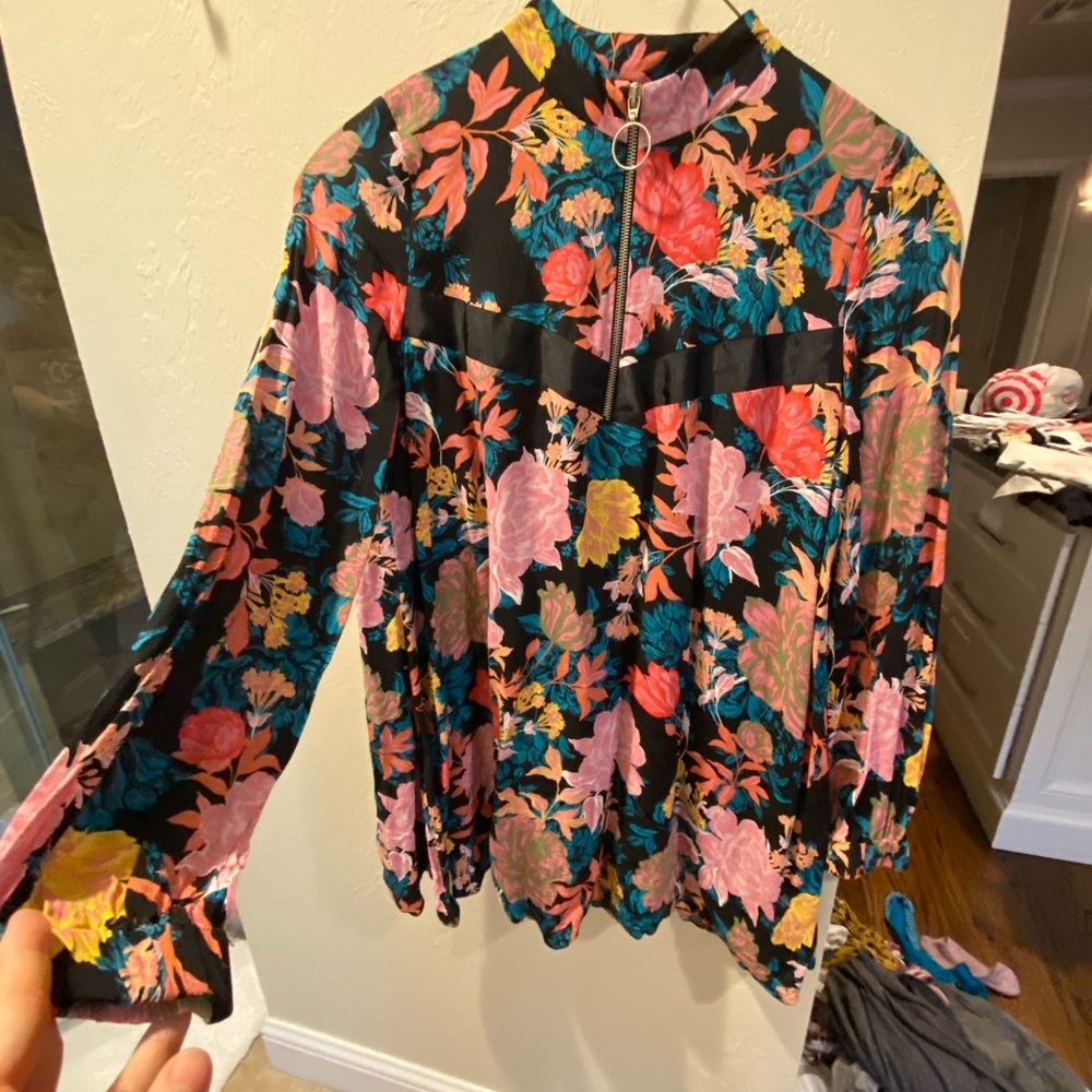 Zara babydoll printed zip neck detailed dress